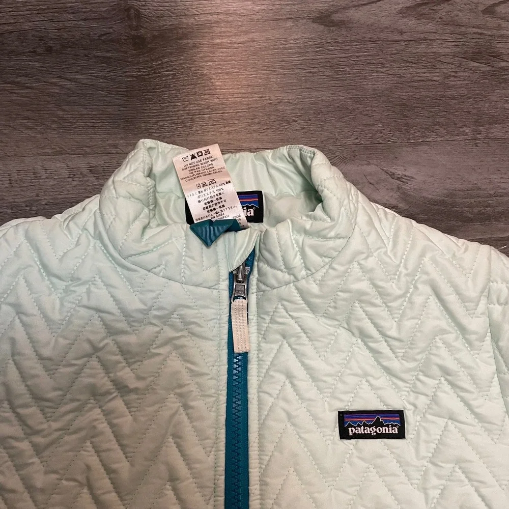 Patagonia Girls Nano Puff Chevron Quilted Jacket Mint Green XXL 16-18 65545FA13 - Picture 3 of 6